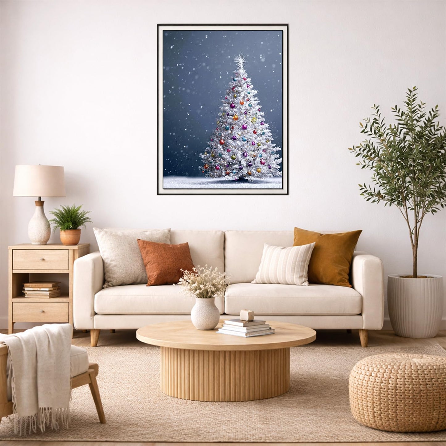 IOHEFY White Christmas Tree Diamond Painting 12 x 16 Inch Full Drill Acrylic Diamond Art DIY Crystal Rhinestone Winter Holiday Artwork Nano Pearlescent Canvas Wall Decor Gift