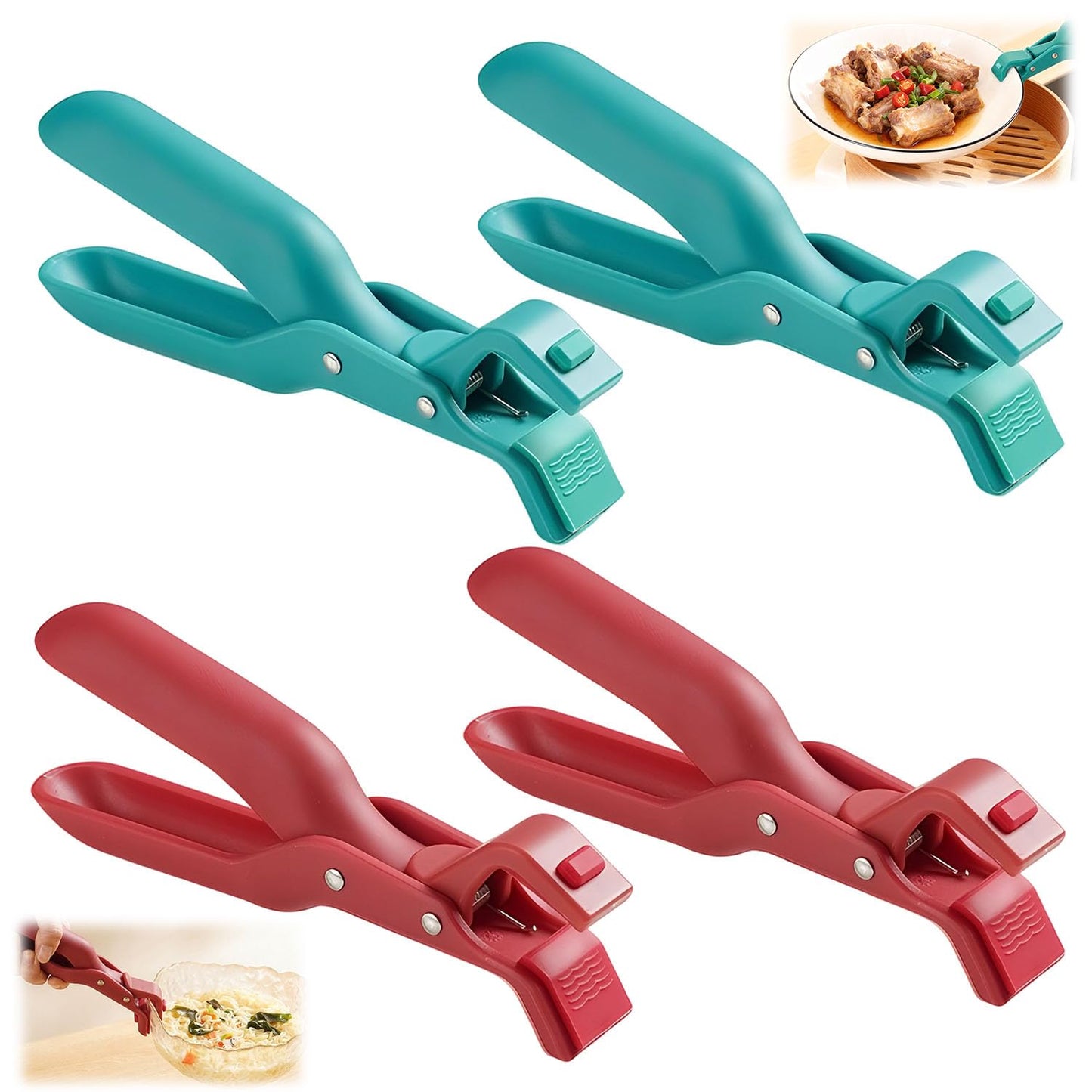4PCS Hot Plate Gripper Tongs,Multi-Function Anti-Scald Bowl Clip,Silicone Non-Slip Hot Dish Plate Holder Tongs,Kitchen Silicone Anti Slip Clip,Kitchen Utensil for Bowls,Pans,Dishes-Microwave&Oven Safe