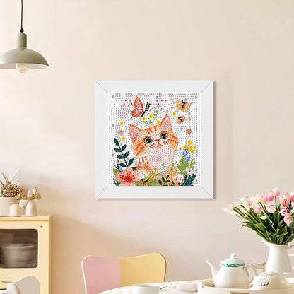 WEMEON Cat Diamond Art Painting Kits for Kids with Frame, Diamond Art for Kids Ages 4-8-12, Package for Gift and Home Wall Decor(7x7inch)