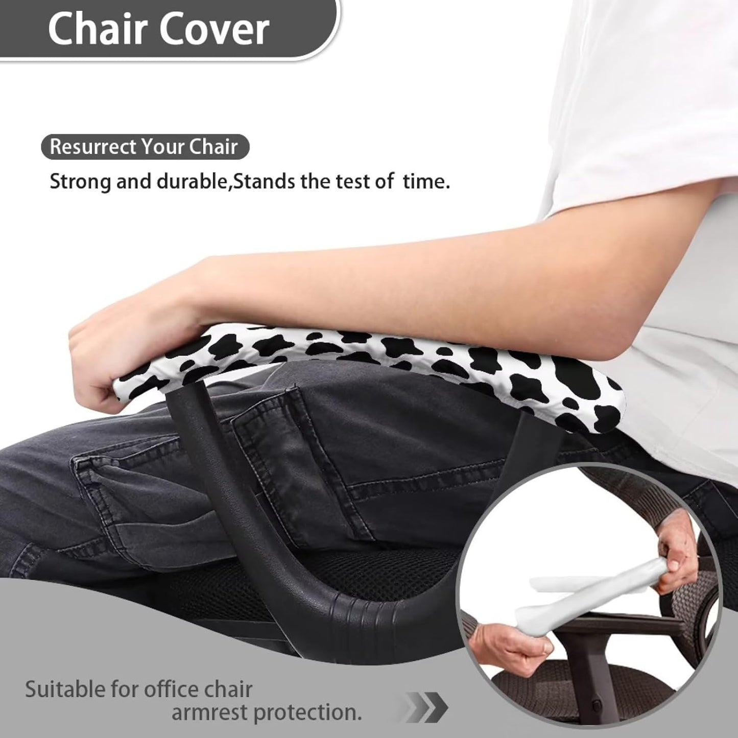 Wheelchair Armrest Covers, Anti Scratch Durable Water Resistant Slipcovers for Office Chair, Gaming Chair, Cow Print