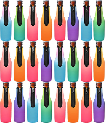 12 OZ Color,24 Pack) Beer Bottle Cooler Sleeves,Standard Zip-up Extra Thick Neoprene Insulated Sleeve-Keep Beer Cold