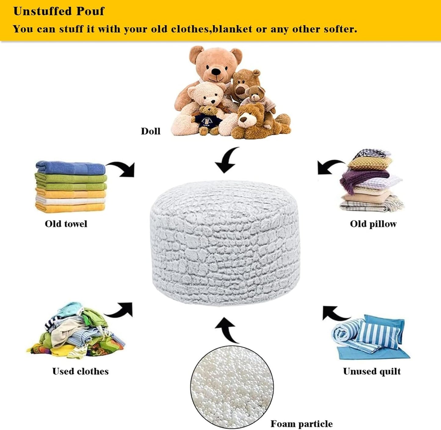 20x20x12 Inches Asuprui Pouf Ottoman Unstuffed Floor Poof Seat Pouf Ottoman Foot Rest Soft Foot Stool Fuzzy Chair Floor
