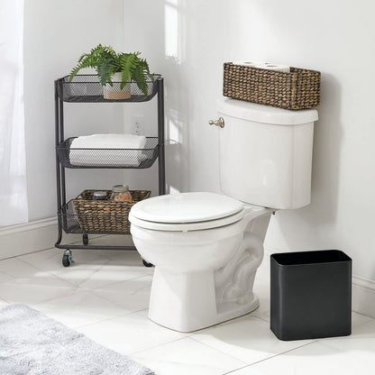 mDesign Small Metal 2.4 Gallon/9 Liter Trash Can Wastebasket Garbage Bin for Bathroom, Slim Rubbish Waste Bin Trashcans - Mirri Collection - Black