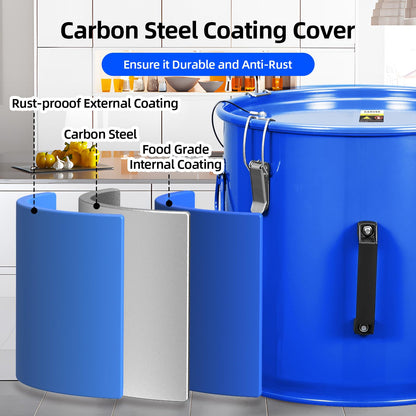 Garvee Fryer Grease Bucket 8 gal, Oil Disposal Caddy, Steel Fryer Oil Transport Container with Rust-proof Coating, Grease Can with Lid & Lock Clips & Filter Bag For Cooking Oil Filtering