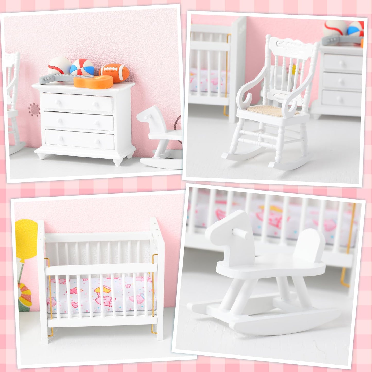 Silipull 5 Pcs 1: 12 Scale Wooden Dollhouse Furniture Set Miniature Wood Bedroom Furniture Wooden Dollhouse Accessories Encourage Creative and Imaginative Play for Kid Miniature Bathroom(White)