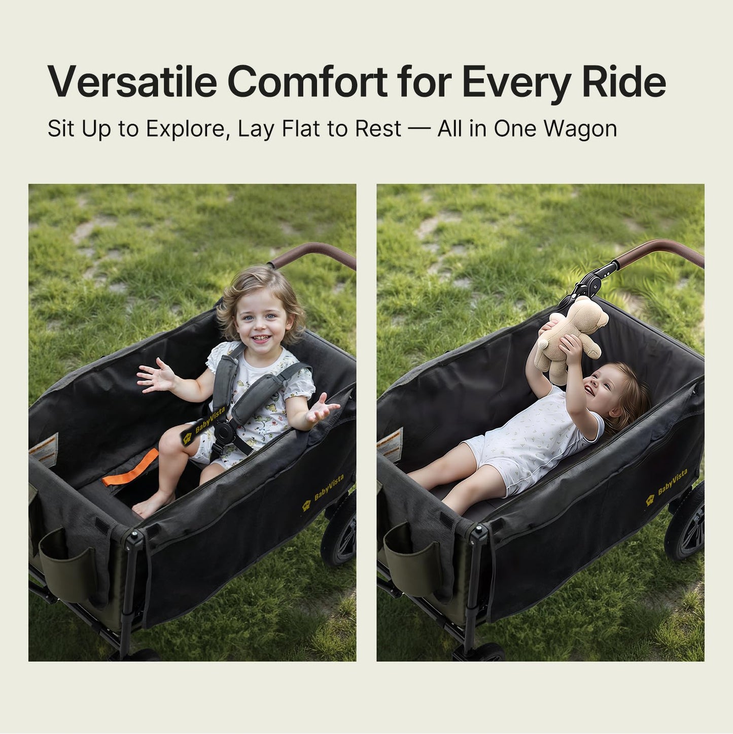 BabyVista Stroller Wagon for Kids, One-Hand Adjustable Push/Pull Handle, Spacious Storage, 8"/12" All-Terrain Wheels, Canopy with Bug Net, Wagon Stroller for Daily Walks, Short Trips & Grocery Runs