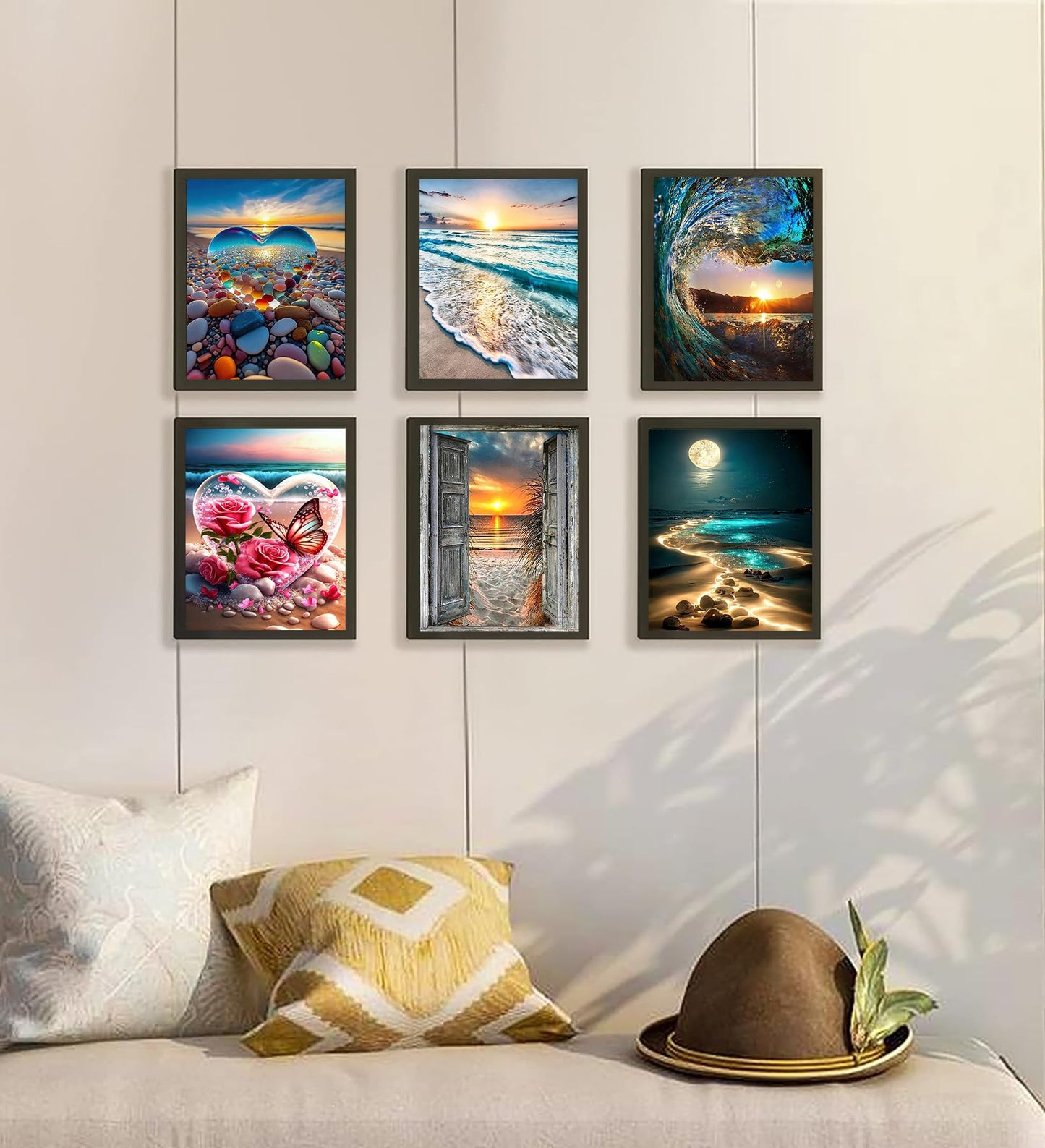 KINPLUB 6 Pack Diamond Painting Kits for Adults, 5D Beach Diamond Art Kits for Beginners, DIY Full Drill Paint with Diamond Gem Art, Home Wall Decor 12 x 16 Inch