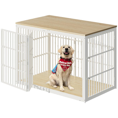 Lyromix 54" Dog Crate Furniture with Foldable Door, XXL Dog Crates for Large Dogs, Wooden Decorative Dog Cage Kennel Indoor End Table, Natural Beech