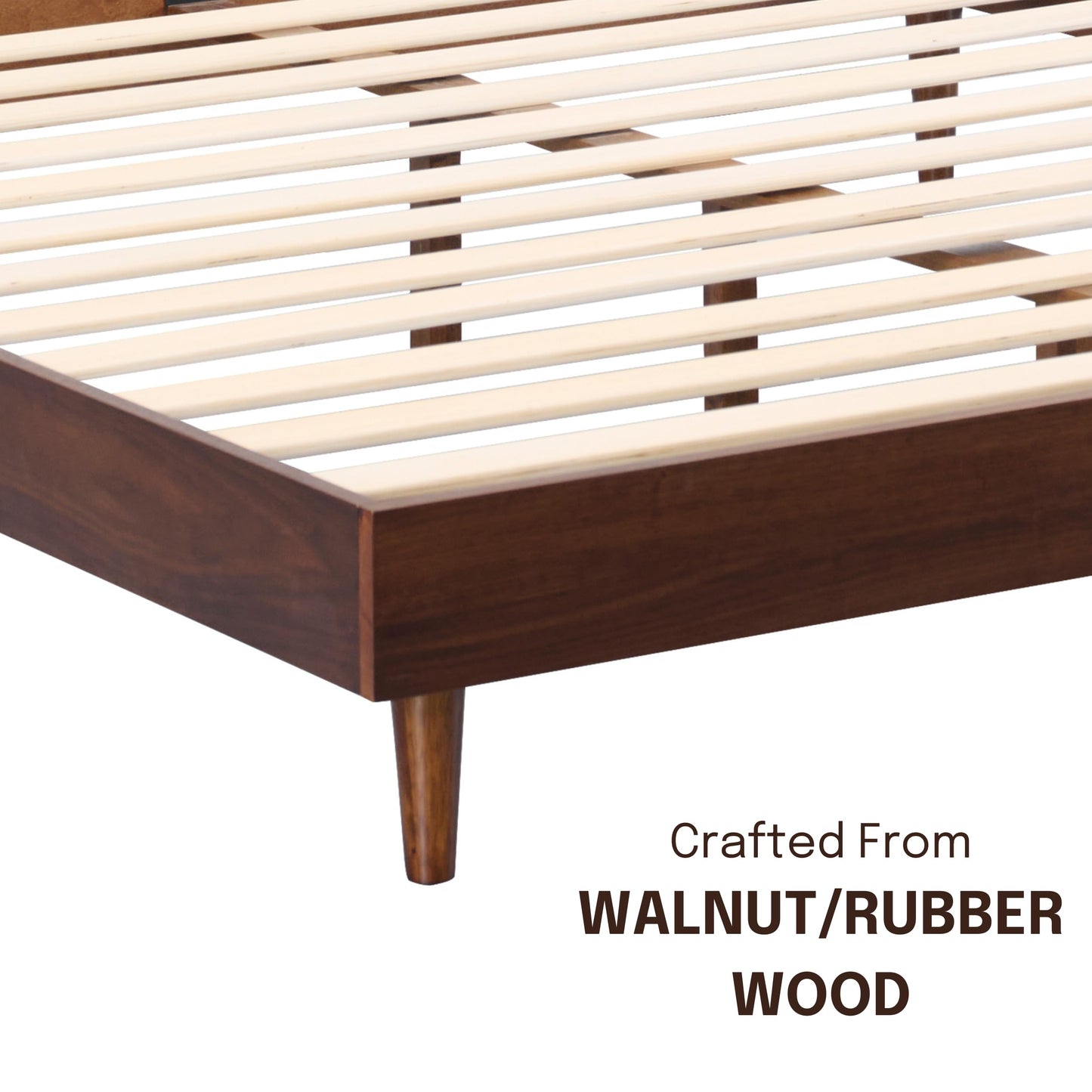 NTC Fly Wooden Bed Frame Without Headboard, Crafted from Walnut, Rubber Wood with Silent Slats and Wood Central Supports, 1000 Lb Capacity, Effortless Assembly, King - Dark Walnut