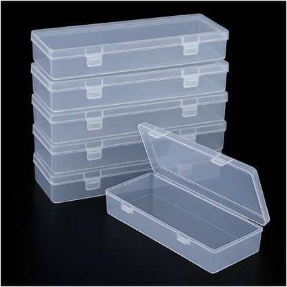 Forever bene 6 Pack Clear Plastic Storage Boxes with Hinged Lids, 6x2.6x1.2 Inches Long Rectangular Organizer for Diamond Art Accessories, Beads, Crafts
