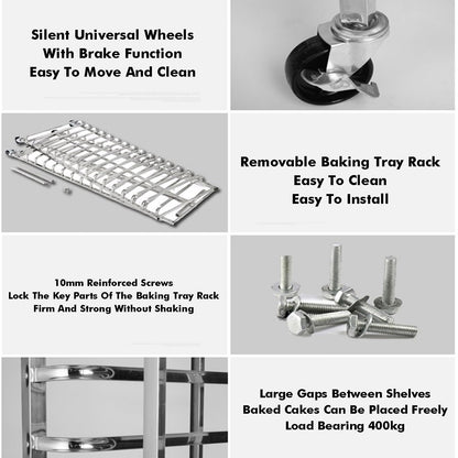 DUHTFCY Large Rolling Bread Rack, 12-Tier Commercial Baking Shelf for Bakeries, Restaurants & Catering, Ideal for Storage