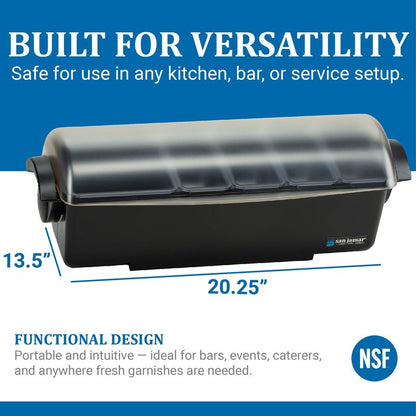 San Jamar Dome Garnish Center 5 Tray with Caddy for Kitchen, Bar, And Restaurants, Plastic, 8 Pints, Black