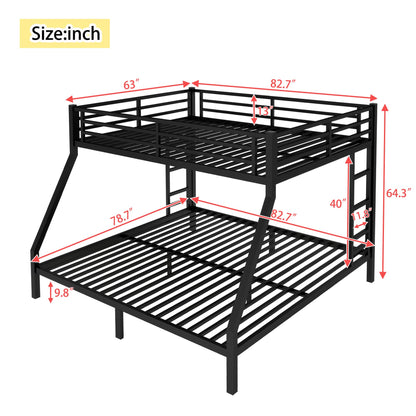 Bellemave Queen Over King Bunk Bed with 2-Side Ladders & Guardrail, Heavy Duty Metal Bunk Bed Frame with Under-Bed Storage, Queen Over King Bunk Beds for Adults, Teens, Kids, Black