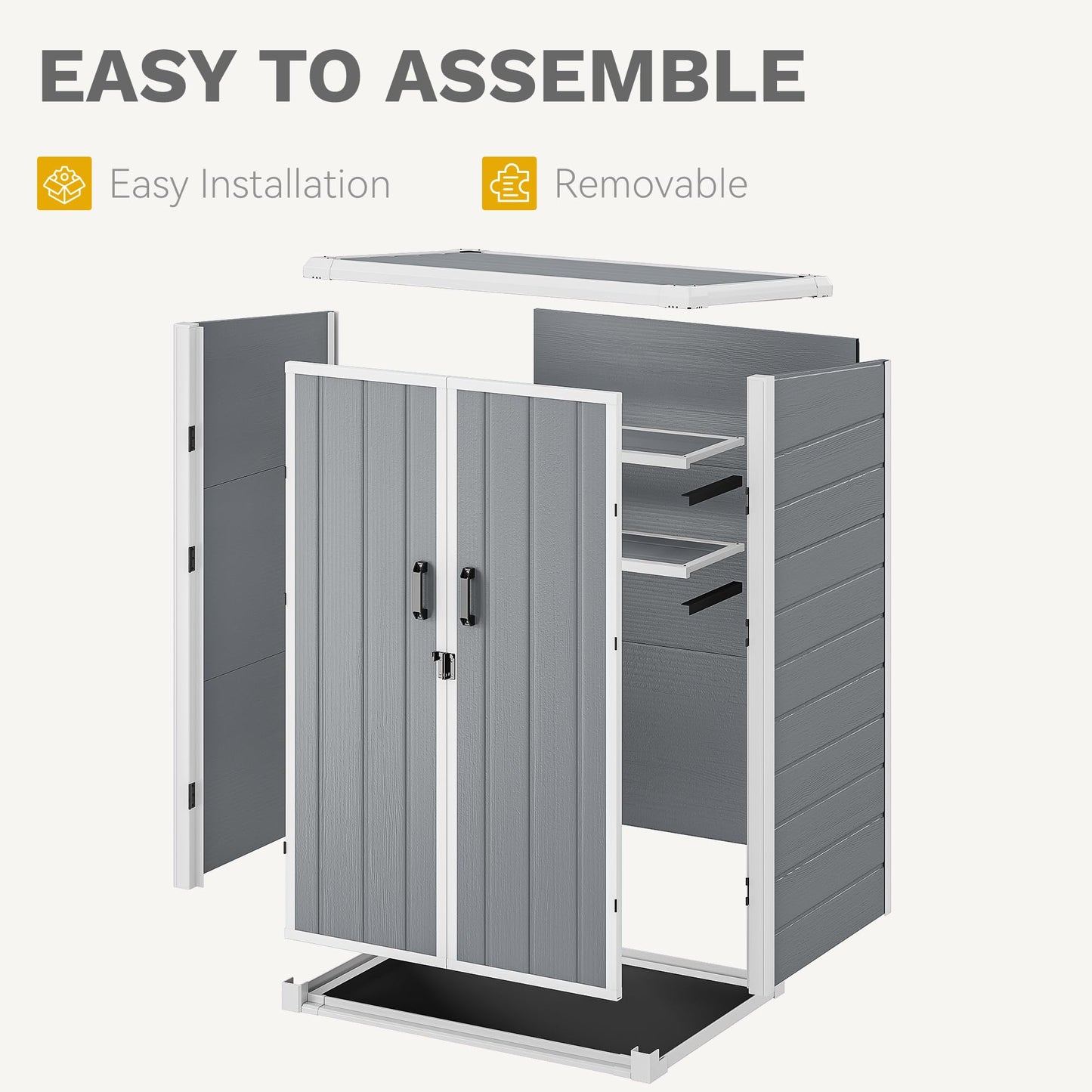 DWVO Outdoor Tall Storage Shed 60 Cuft with 2 Shelves, 5X3FT Vertical Tool Shed with Floor & Lockable Doors, Sturdy Double-Wall Plastic Cabinet for Garbage Cans and Garden Storage