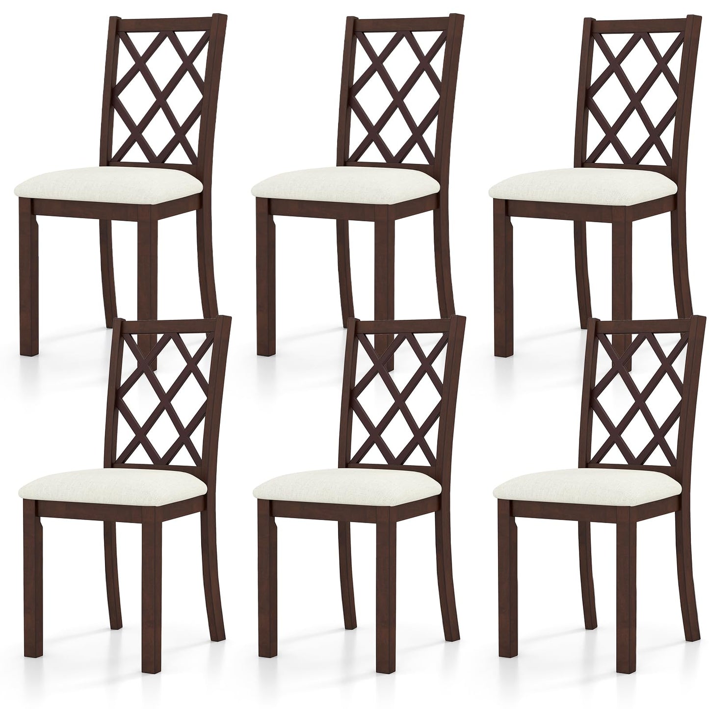 NAFORT Wooden Dining Chairs Set of 6, High Back Kitchen Chairs, Vintage Dining Room Chairs with Cushioned Seat, Solid Rubber Wood Legs, Max Load 400 Lbs, for Kitchen, Dining Room, Cafe, Restaurant