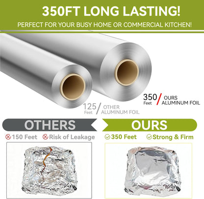Aluminum Foil Roll - 12" x 350ft Heavy-Duty Food Safe Foil with Cutter | Ideal for Cooking & Baking