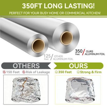 Aluminum Foil Roll, 12in x 350ft Aluminum Foil, Thick Strong Tin Foil with Cutter, Food Safe Cling Wrap for Cooking, Baking, Roasting, Grilling, Freezer Storage