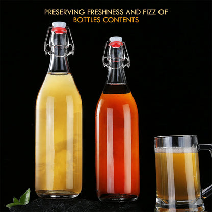 YEBODA Clear Glass Bottles with Stopper For Home Brewing Beer Kombucha Kefir & Airtight Silicone Seal 32 oz(4 Set)