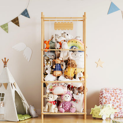 SpaceAid Stuffed Animal Storage Organizer, Wood Animals Zoo Toy Plushies Storage Holder, Large Capacity Plush Toy Cage for Playroom Organization, 22.8" Wide, Natural