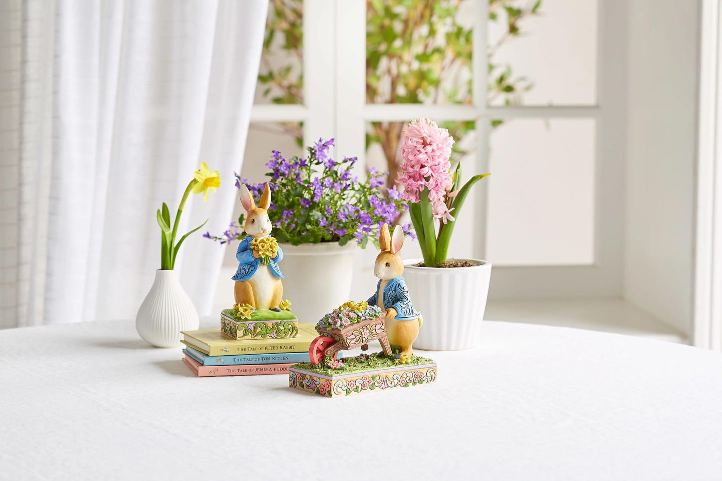 Enesco Beatrix Potter by Jim Shore Peter Rabbit with Wheelbarrow of Flowers Figurine, 6.3 Inch, Multicolor