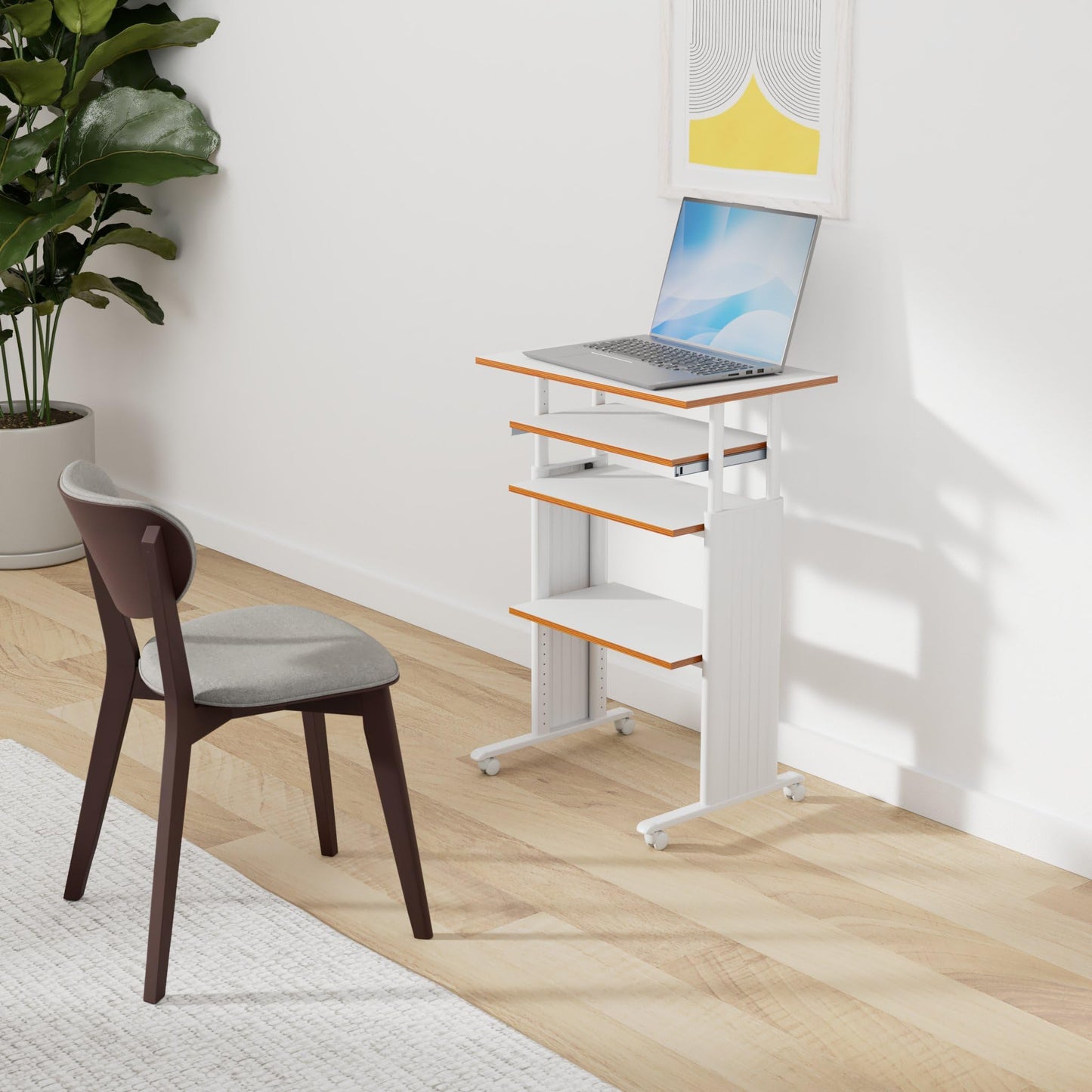 Safco Muv Adjustable-Height Desk with Keyboard Shelf, Steel Frame, Laminate Work Surface, Mobile on 4 Wheels, Powder Coat Finish - Office Desks & Workstations