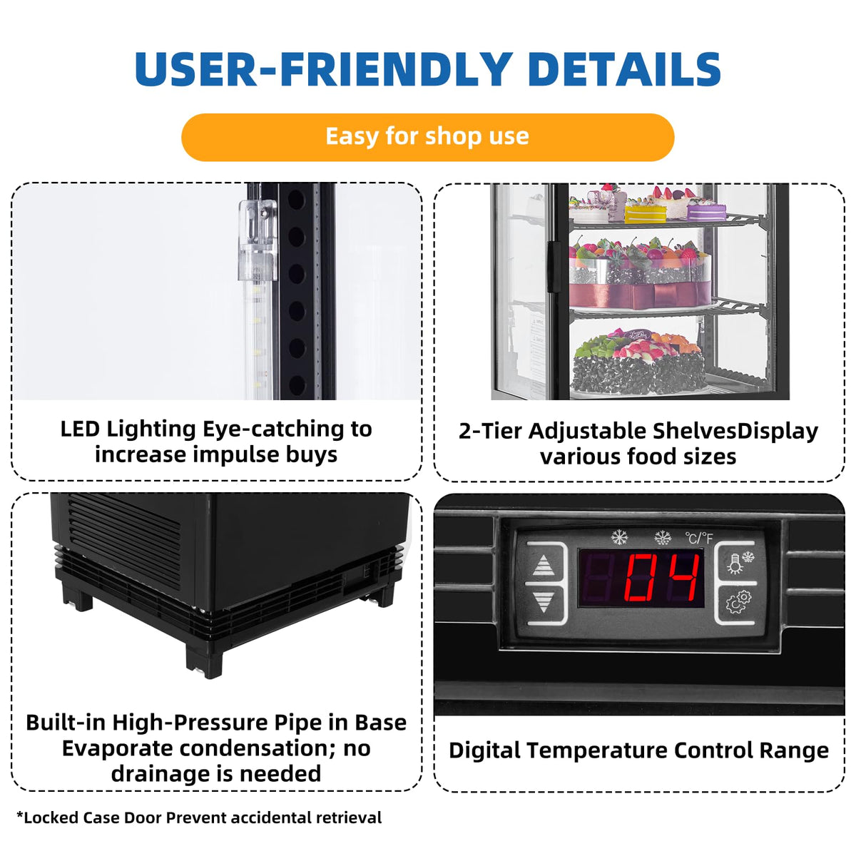 2.1 Cu.Ft. Commercial Bakery Display Refrigerator, Countertop Refrigerated Case, Display Fridge, Single Door, Merchandiser Beverage Cooler, 3 Layers, LED, Adjustable Shelves, Restaurants, Bars, Shops