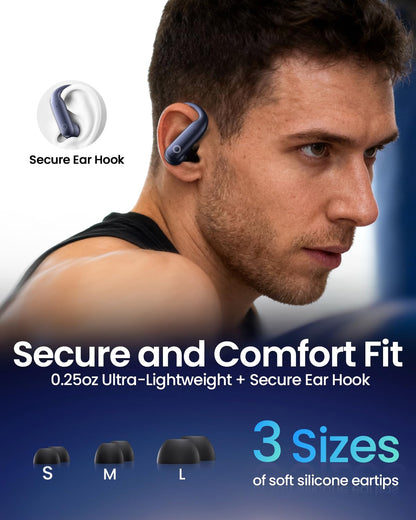 LEEMC Wireless Earbuds, Bluetooth Headphones 6.0, Ear Buds with Touch Screen, ANC ENC Noise Cancelling, 40H Bass Stereo Sound Over-Ear Earphones for iOS, Android, Sports, Workout，Darkblue