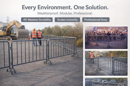 AdirPro 5 ft Crowd Control Barricade, 4-Pack | Interlocking Steel Barricade Fence | Heavy-Duty 16-Gauge Weatherproof Steel | for Events, Construction, Road Closure & Parking Lots