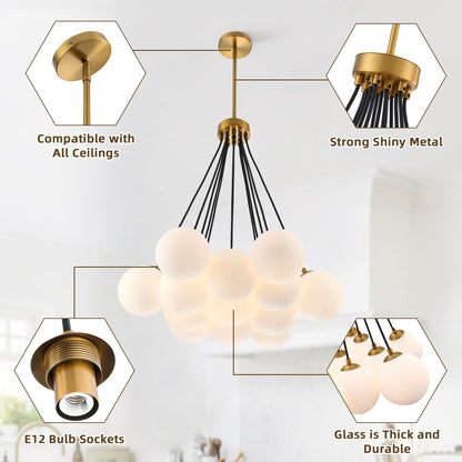 13-Light Bubble Chandelier, Modern Sputnik Glass Chandelier, Milk Glass & Globe Pendant Light, Elegant Bubble Hanging Island Lighting for Bedroom, Living Room, Dining Room & Kitchen Island Over Table