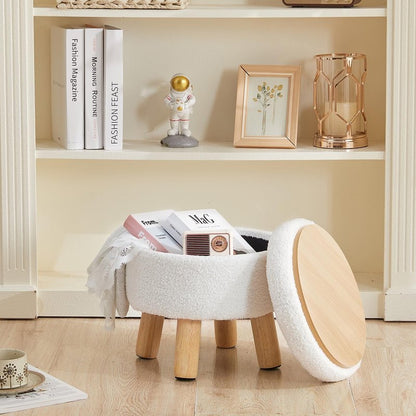 FIMIVIBI Small Ottoman with Storage, Small Storage Ottoman Round, Sherpa Foot Stool with Legs, Ottomans and Footstools for Living Room and Entryway (White)