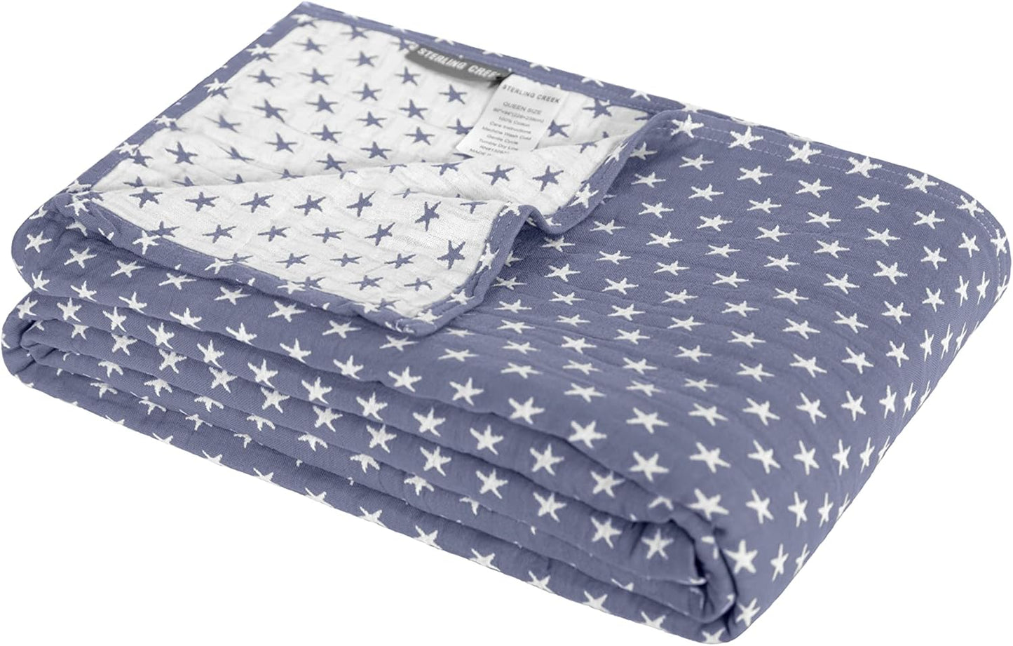 Sterling Creek Dawson Star Muslin Blanket Queen Three Layers Lightweight Breathable Cotton Gauzy Blanket for Adults