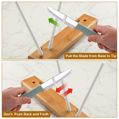 Feekoon 9.8" Ceramic Crock Knife Sharpener, 2 Rod Turn Box, Portable Manual Knife Sharpener Rod, 2000 Grit Professional Ceramic Sharpening Rods to Repair, Restore, and Polish Your Blades for Kitchen