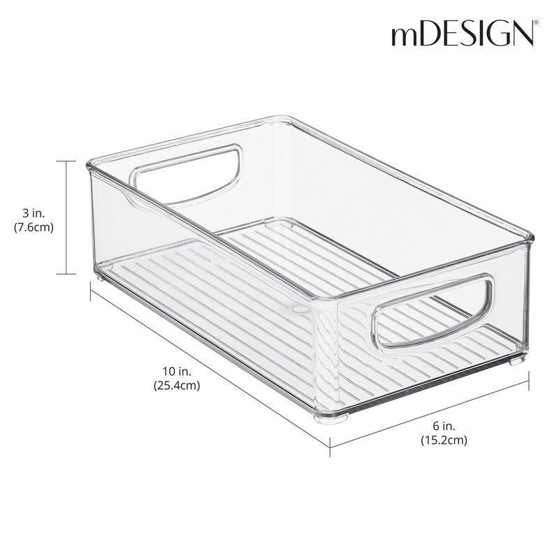 mDesign Kitchen Cabinet and Pantry Storage Organizer Bins - Pack of 4, Shallow, Clear