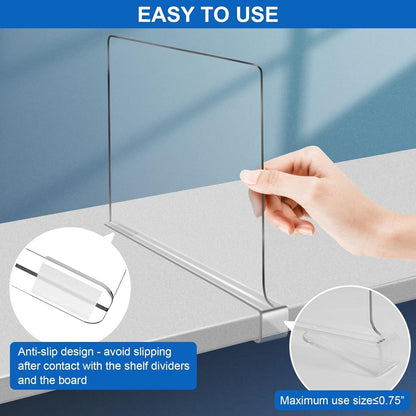 12 Inches Closet 6 Pack Closet [Extra Tall Version] Clear Shelf Dividers for Organization and Storage, Purse Organizer