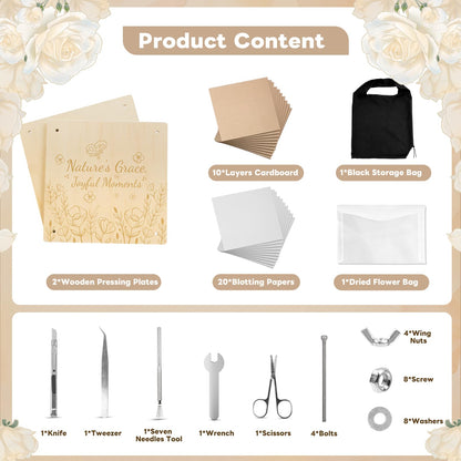 zunmial Flower Press Kit–Craft Kits 11" x 11" Large 10 Layers Wooden Flower Presser for Adults & Teens DIY Bouquet Preservation,Dried Flowers Art,Preservation for Bookmark Frame Wedding Flowers Drying