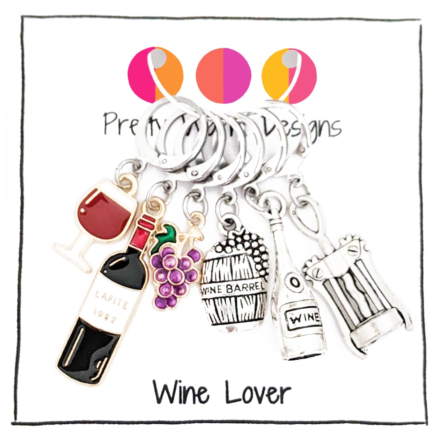Pretty Warm Designs Wine Lover Locking Stitch Markers - Sip & Stitch Progress Keepers for Knitters and Crocheters - Set of 6 Handcrafted Accessories in Hinged Crafting Container