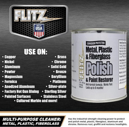 Flitz Metal Polish Paste - 1lb Can of USA-Made Polish for Solid Chrome, Stainless Steel, Aluminum- Non-Abrasive for Light Oxidation - Requires Manual Buffing - Not for Plated/Coated Surfaces (1 Pack)