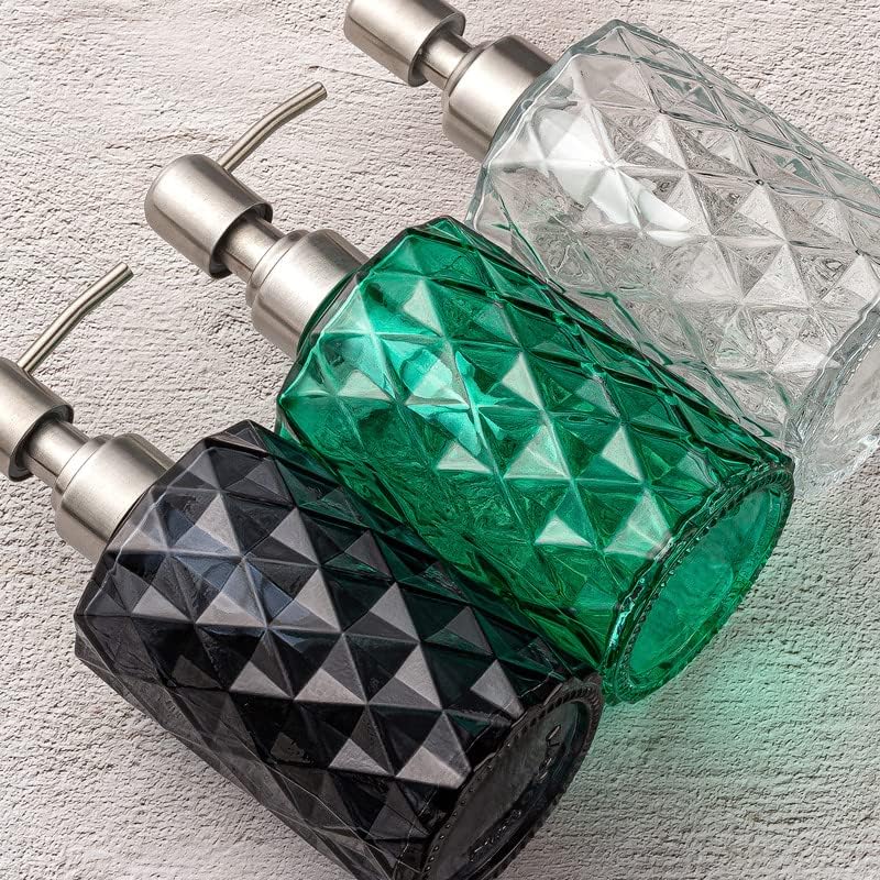 Easy Tang Glass Soap Dispenser, 12 Oz Crystal Design with Silver Pump, Green