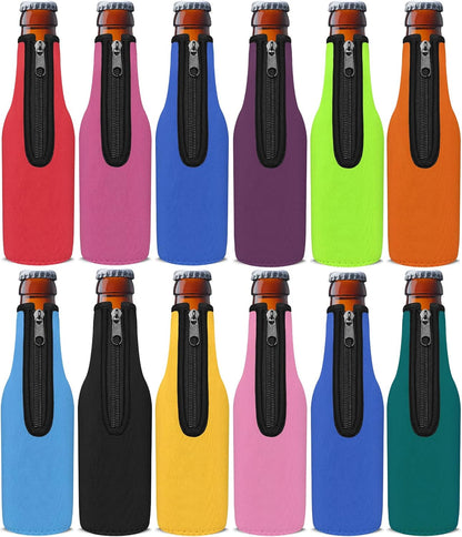 12 OZ 12 Pack) Beer Bottle Cooler Sleeves, Standard Zip-up Extra Thick Neoprene Insulated Sleeve-Keep Beer Cold