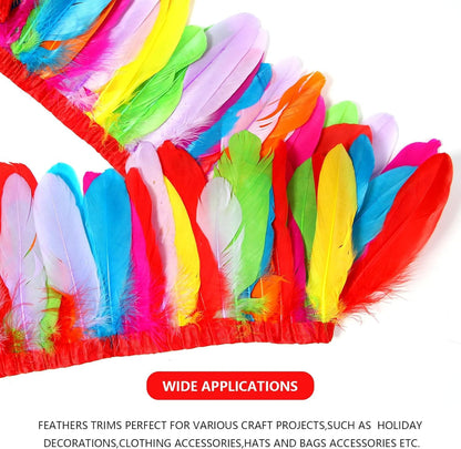 MAOFENG 2 Yards Natural Goose Feathers Trim Sewing Fringe Fashion Dress Sewing 6-8inch for DIY Handicrafts Costumes Decoration,Mixed