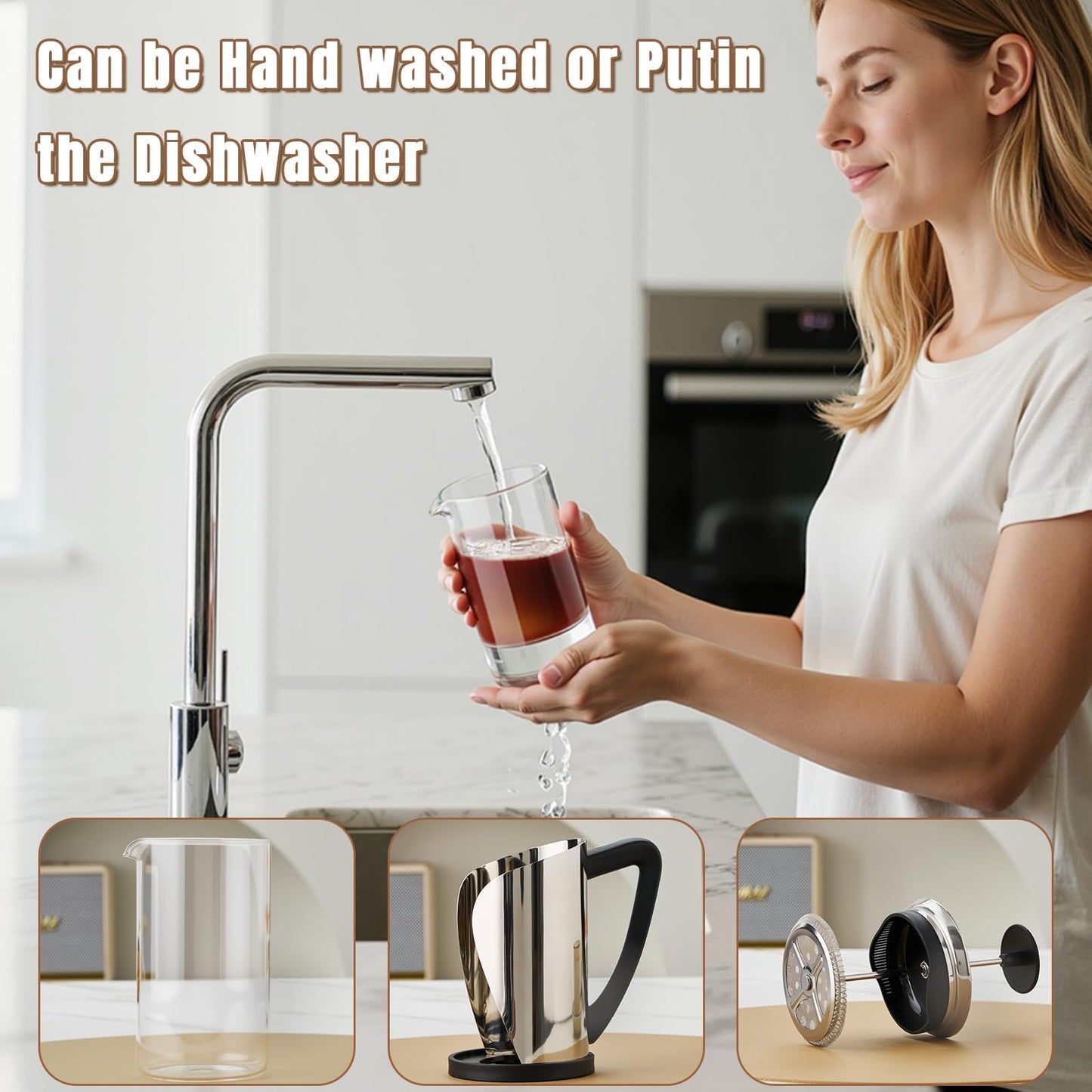 KYZ French Press Coffee Maker, 304 Stainless Steel with 4 Level Filter, 20oz Borosilicate Glass Coffee Press, Heat Resistant, Easy to Clean, 100% BPA Free for Coffee & Tea