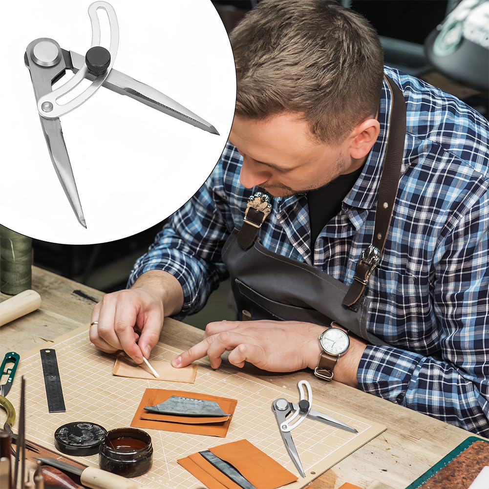Tiiyee Leather Compass, Wing Divider Leathercraft Compasses Rotating Craft Tool Adjustable Edge Drawing Tool Leatherwork for Sewing Handmade Drafting Woodworking Metalworking Rotating Scratch(100mm)