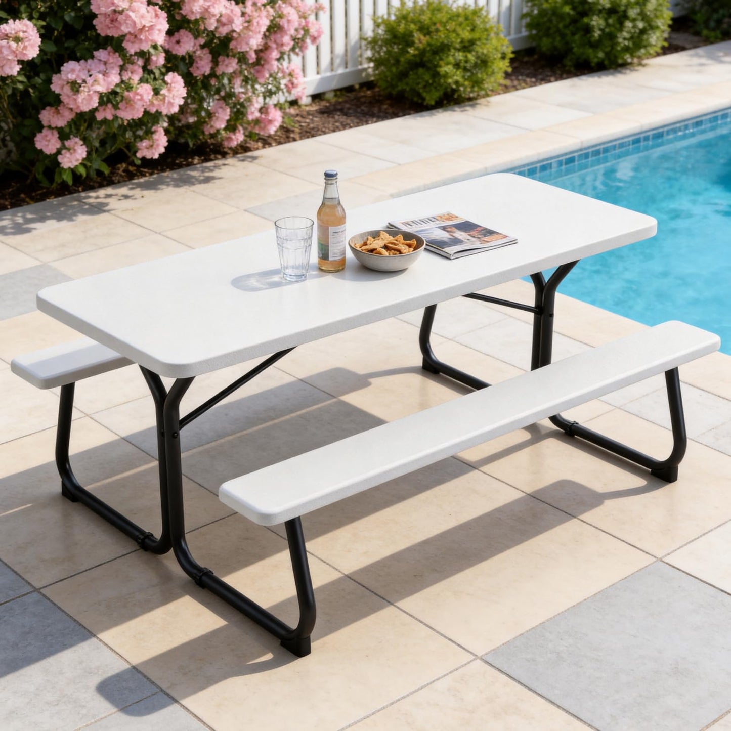 Picnic Table, 6 FT Outdoor Picnic Table with Benches for 8 People, Heavy Duty Picnic Bench Set with Steel Frame, 600LBS Capacity, Patio Dining Table Set for Backyard, Park, Garden, School