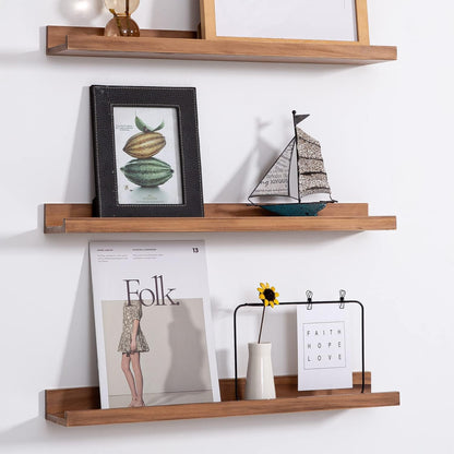 24 Inch 3 MBYD Floating Wall Shelves Wood Photo Picture Ledge Shelf, Light Walnut Nursery Kids Bookshelf Same Sizes