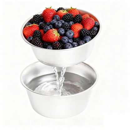 2 Set Berry Baskets,316 Stainless Steel Strainer Set,Fruit Washing Bowl with Strainer,Small Metal Colander for Berries, Strawberry, Grape, Cherry, Dishwasher Safe