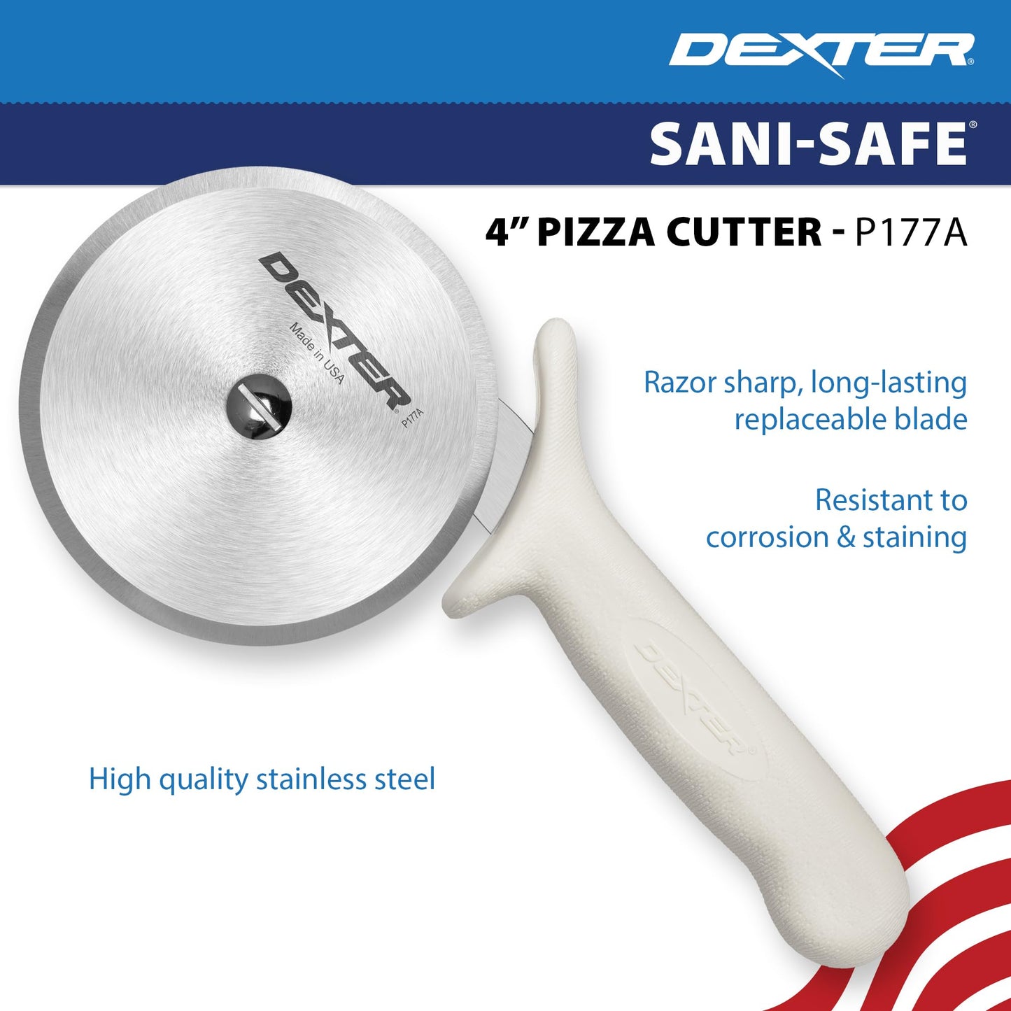Dexter-Russell 4" Pizza Cutter, P177A-4PCP | SANI-SAFE Series, Stainless Steel Blade with Slip-Resistant Polypropylene Handle | Heavy-Duty Rotary Cutter for Pizza, Pastry & More | Made in USA