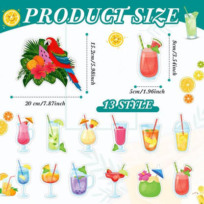 Hoteam 13 Pcs Door Decorations Personalized Funny Magnetic Cruise Decorations Magnet Summer Drink Package Cruise Magnets for Carnival Birthday Essential Ship(Parrot Tropical Drink)