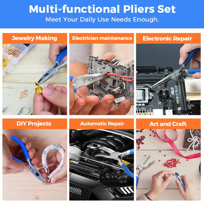 LIFEGOO 5 Pieces Mini Pliers Set – Durable Precision Tool Kit for Crafts, Jewelry & DIY, Includes Long Needle Nose, Bent Nose, Diagonal, End Cutting, Nipper (Blue)