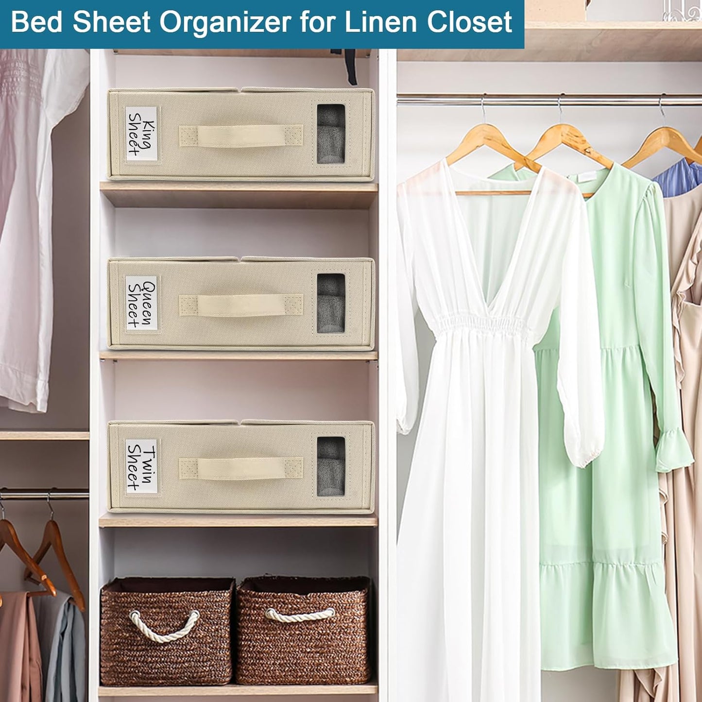 Premium Bed Sheet Organizers and Storage (3 Pack), Foldable Cube Storage for Linen Sheets, Duvet Covers, and Blankets