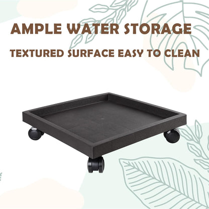 13 Inch Square Rolling Plant Caddy Saucer with Wheels, Heavy Duty Wheeled Planter Stand for Potted Plant, Coaster